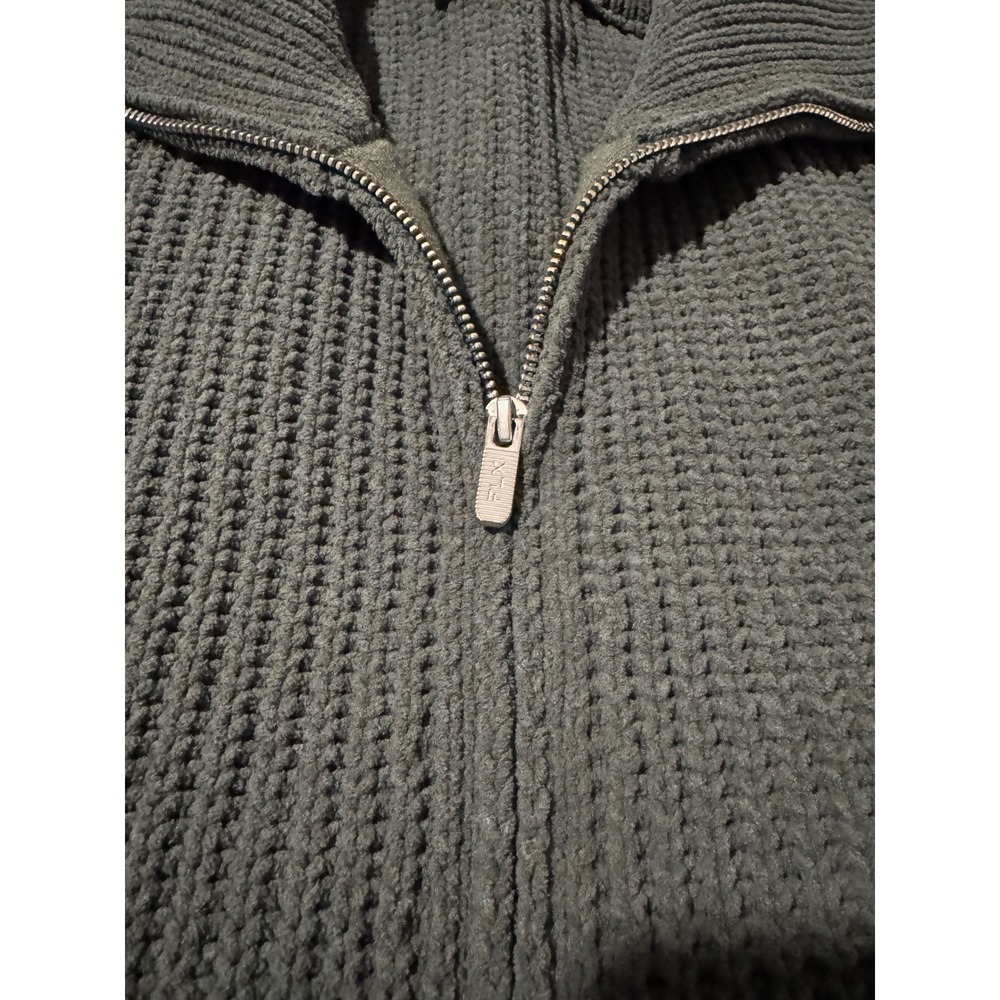 FLX Kohl's Women S Full Zip Waffle Knit Cardigan Sweater Dark Olive Green Gray - Picture 3 of 5